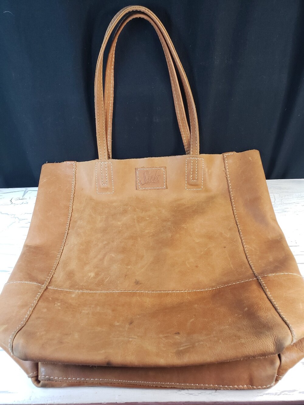 Sseko Designs Safari Leather Bucket Bag in Tan Camel Shade - Picture 15 of 16